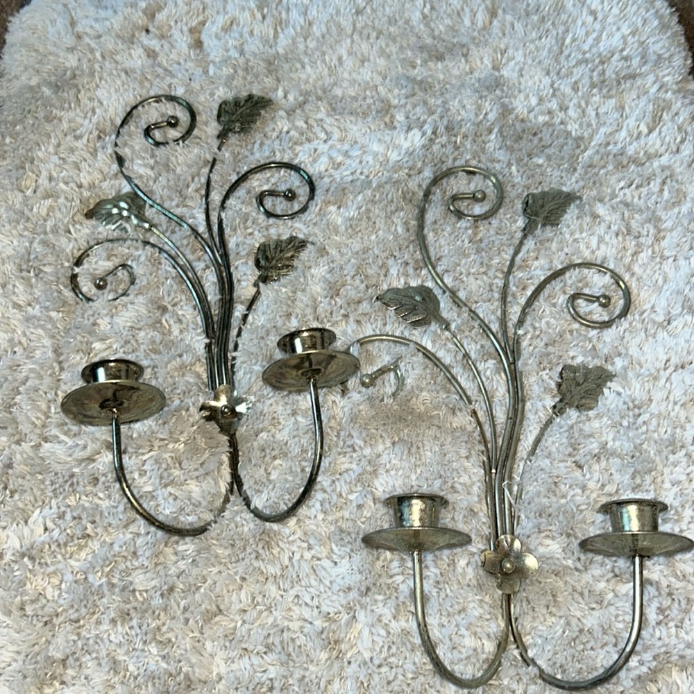 MCM Vintage Brass Scones Wall Decor Set of 2 Beautiful Leaves and Swirls